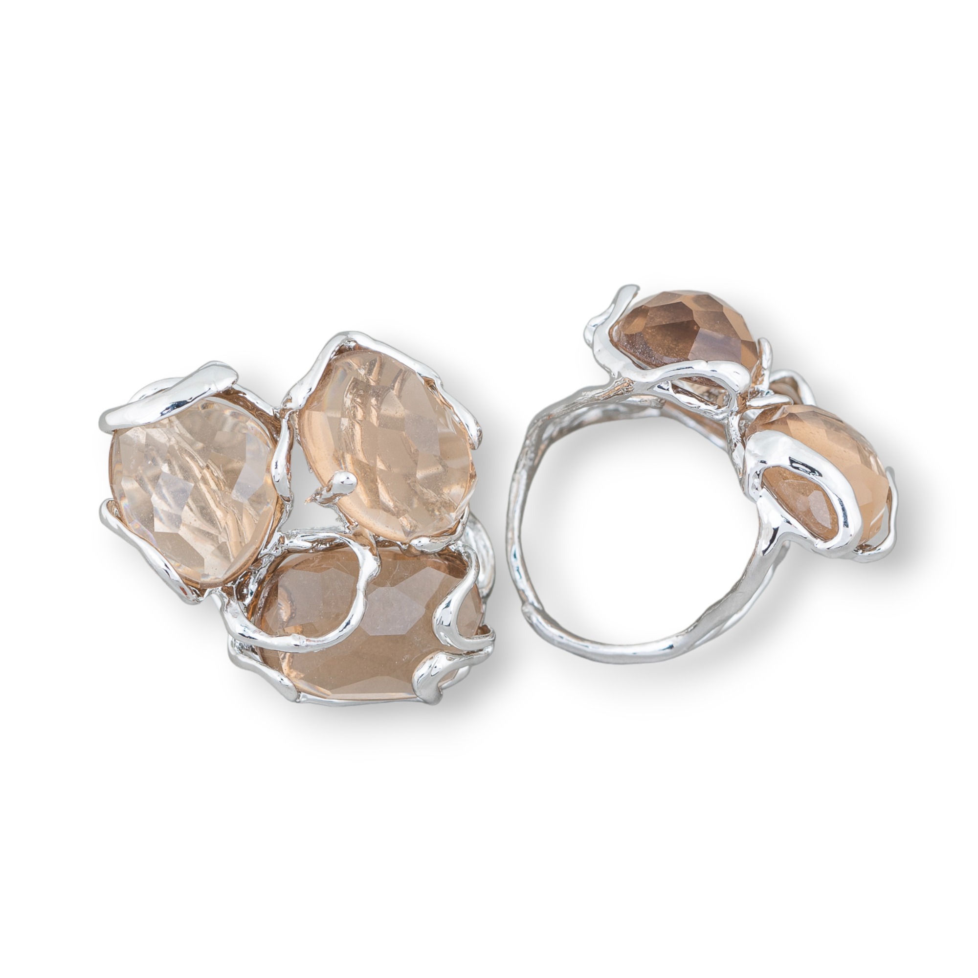 Anello Di Bronzo Collezione AURORA 32x36mm Con Occhio Di Gatto Misura Regolabile Rodiato Fume
