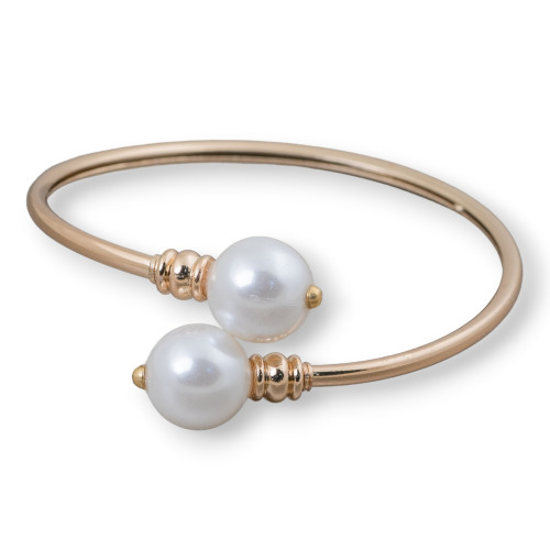 Harmonic Rigid Bronze Bracelet With White Majorca Pearls