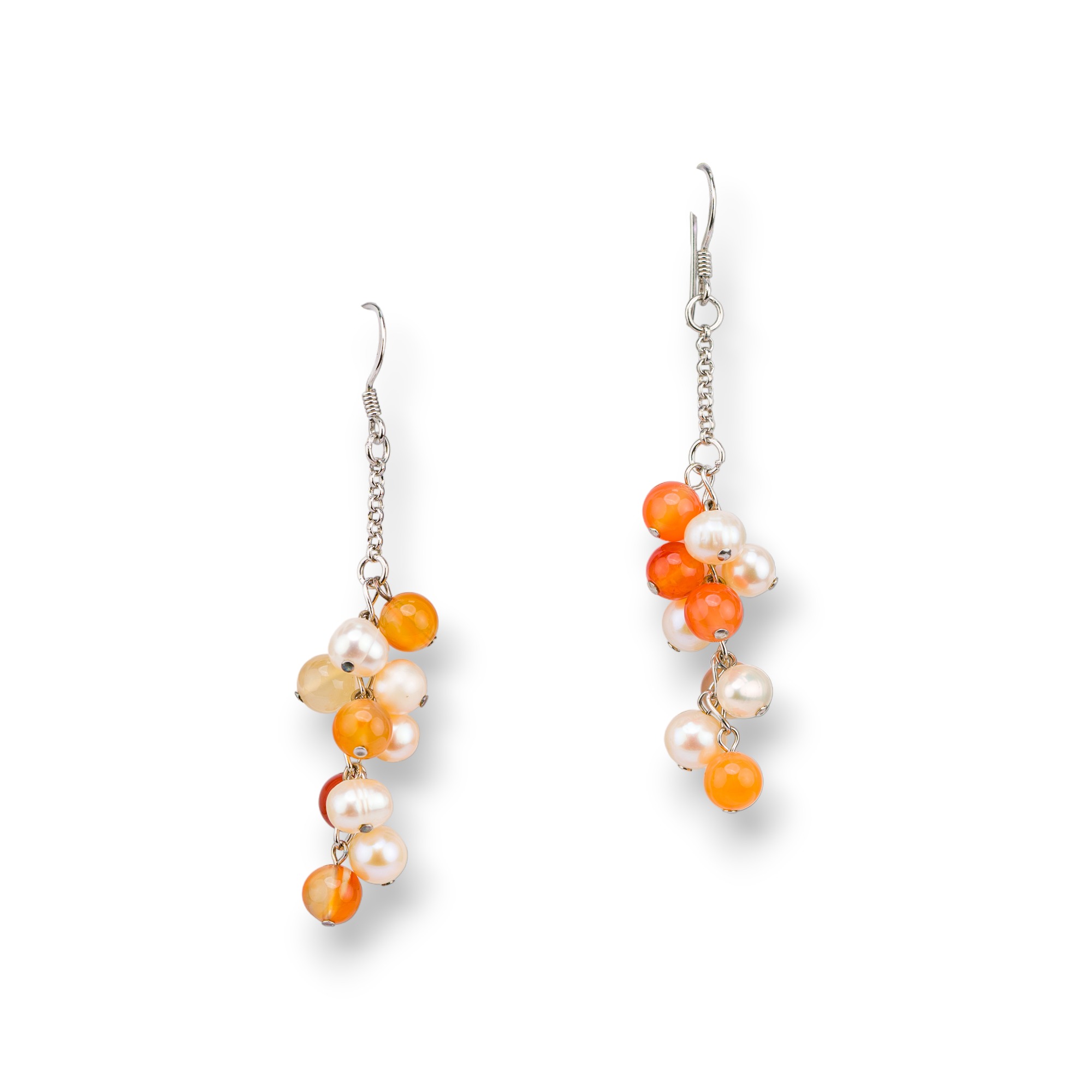 Orecchini A Monachella Di Argento 925 Con Perle Di Fiume 16x66mm Corniola