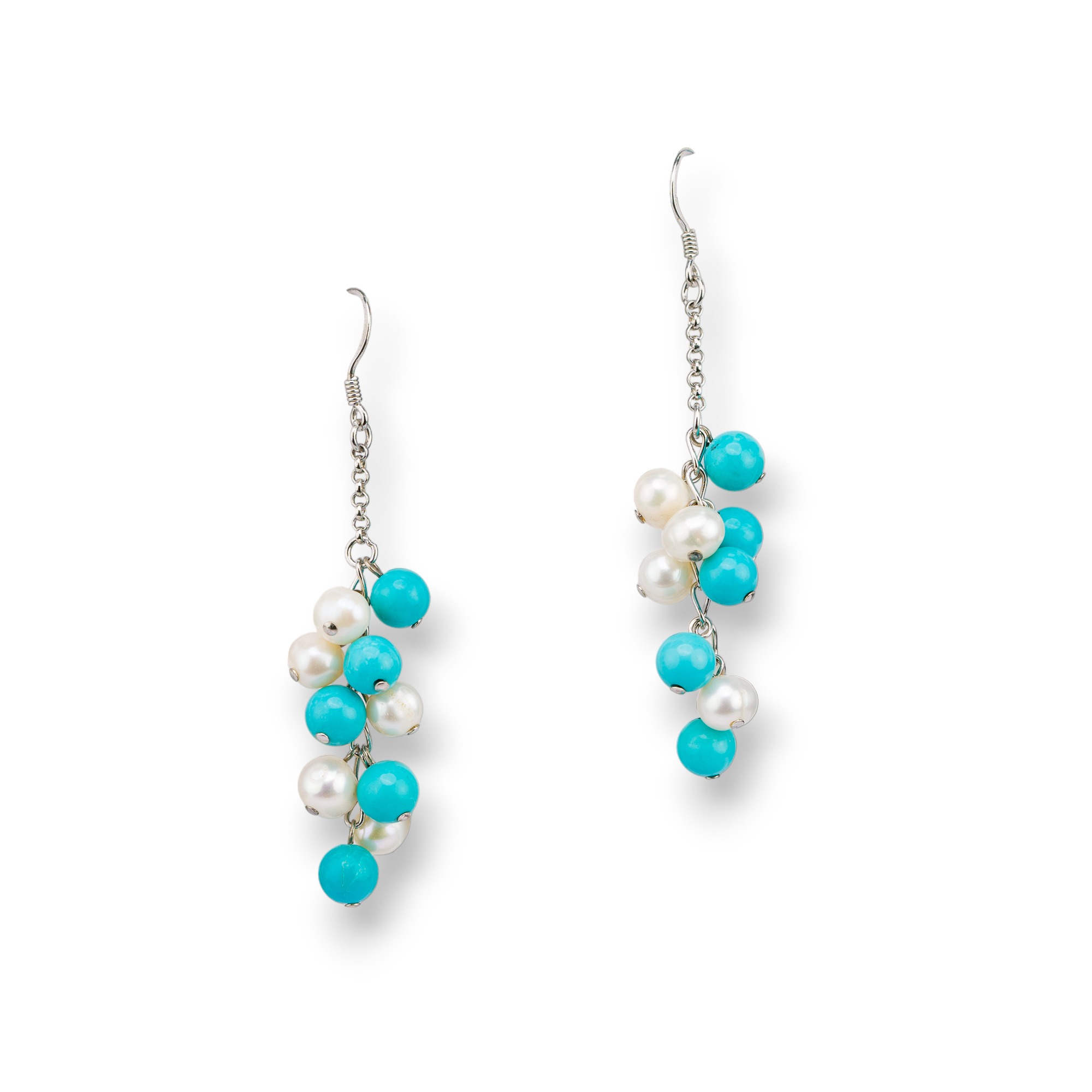 Orecchini A Monachella Di Argento 925 Con Perle Di Fiume 16x66mm Pasta Di Turchese