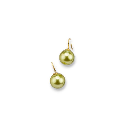 Gold Plated 925 Silver Lever Earrings with Acid Green Mallorcan Pearls 14x25mm