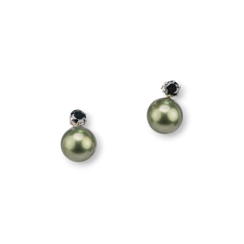 925 Silver Stud Earrings With Zircons And Majorcan Pearls 14x22mm