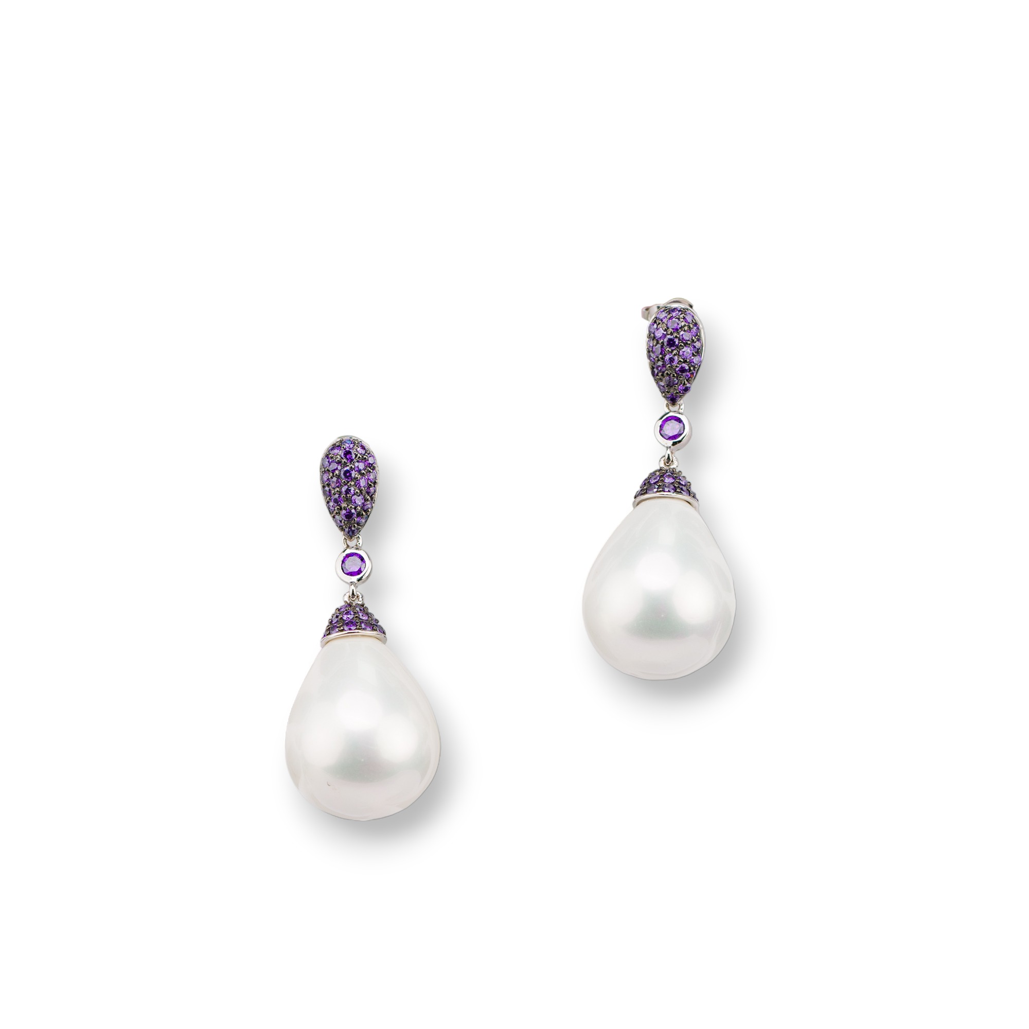 Orecchini Perno Chiuso Di Argento 925 Con Perle Di Maiorca e Zirconi 17x43mm