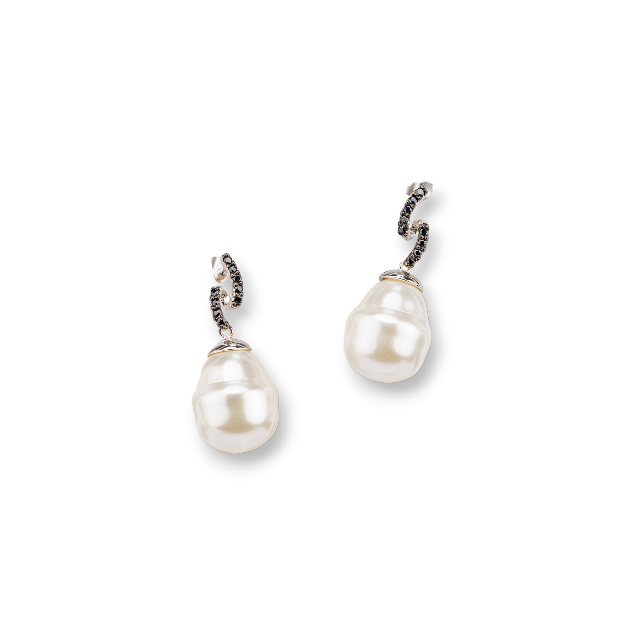 Orecchini Perno Di Argento 925 Con Perle Di Maiorca e Zirconi 16x36mm