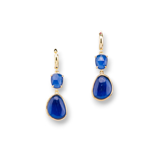 Mango Cat Eye Bronze Stud Earrings With Blue Gold Smooth Pendant