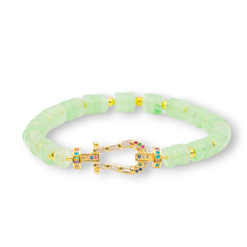 Stretch-Armbänder aus Halbedelsteinen, 6 mm Scheiben mit Hämatit und zentraler Bronze mit Zirkonen, Jade-Chrysopras