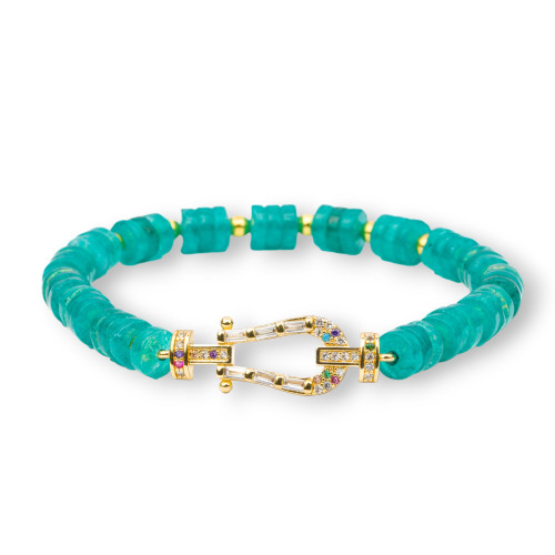 Stretch Bracelets Of Semi-precious Stones 6mm Discs With Hematite And Bronze Center With Turquoise Jade Zircons