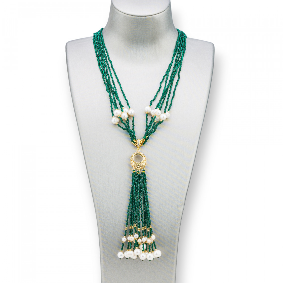 Collana Lunga con Agata Verde e Perle di Fiume (spedizione in 7