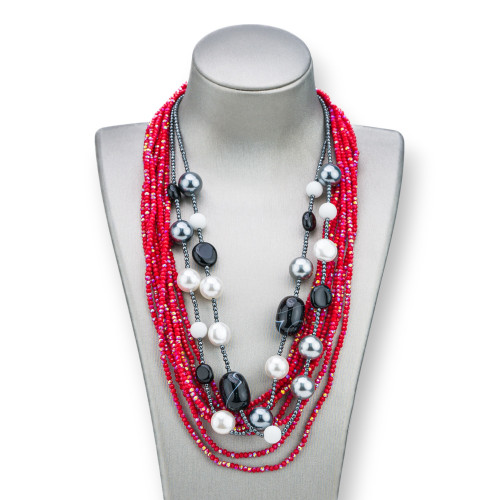Necklace Bijoux With Stones Pearls And Crystals Multistrand 50cm MOD1 Red