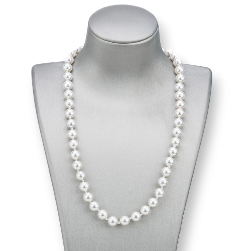 Collana Di Perle Di Maiorca Tondo 08mm Con Chiusura In Ottone Bianco 44-49cm