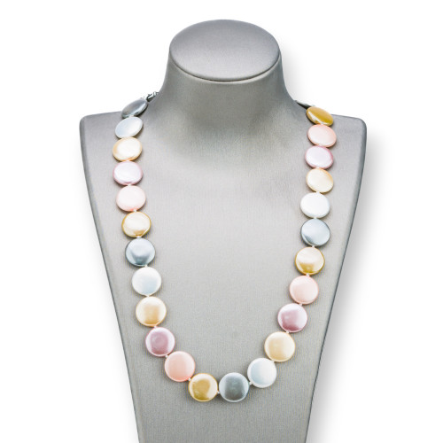 Collana Di Perle Di Maiorca Tondo Piatto 16mm Con Chiusura In Ottone 44-49cm Multicolor