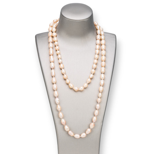 Collana Charlestone di Perle di Fiume Annodate 120cm 10-11mm Chicco Di Riso Rosa