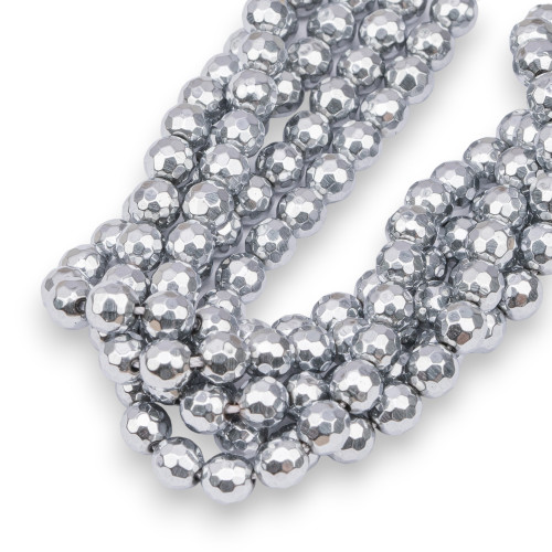 Faceted Hematite 06mm Silver Plated