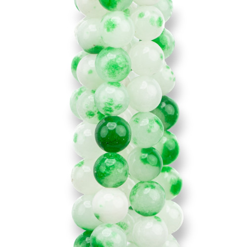 Colored Jadeite Jade Economic Line Smooth Round 08mm Green Mix White