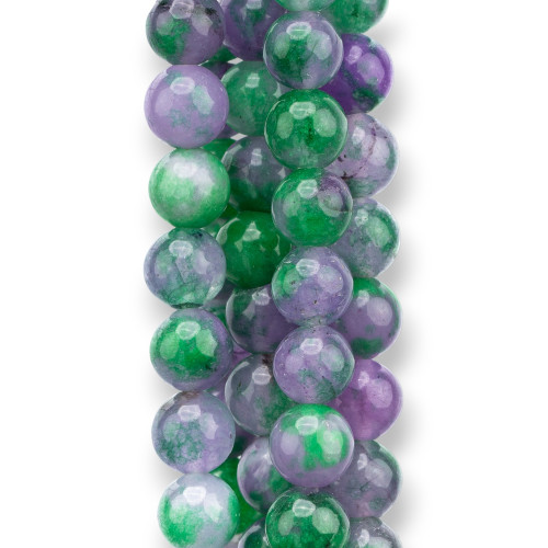 Colored Jadeite Jade Economic Line Round Smooth 08mm Emerald Green Floral Purple