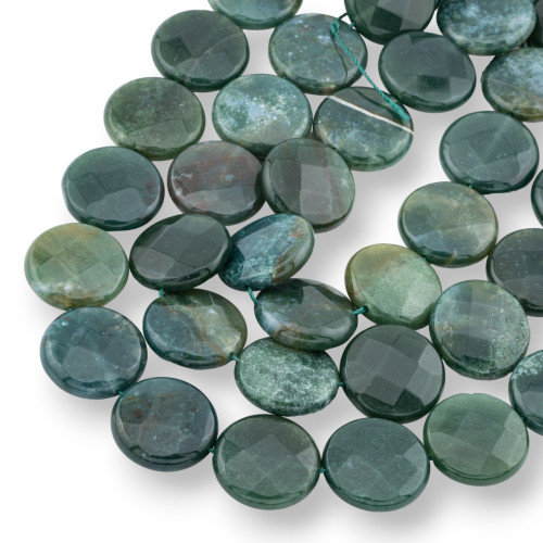 Indian Agate Round Flat Faceted 20mm Mossy Green