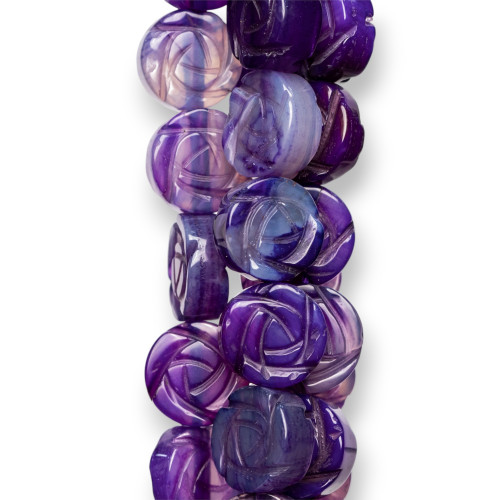 Purple Agate Engraved Flower 18mm