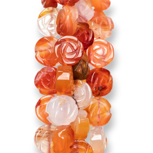 Carnelian Multicolor Engraved Flower 18mm