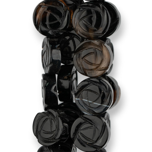 Χαραγμένο Flower Onyx 18mm Μαύρος Αχάτης