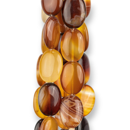 Brauner Ocker-Achat, gestreift, oval, flach, 13 x 18 mm