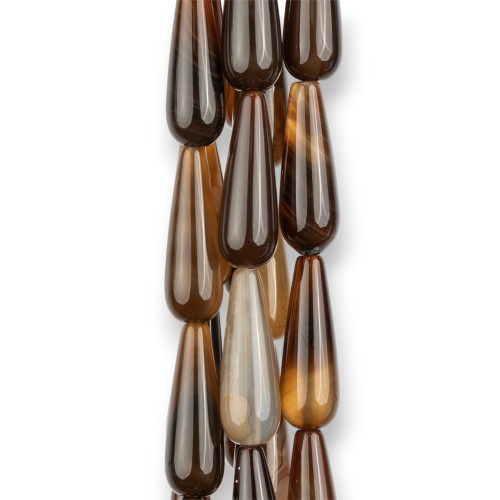 Striped Brown Agate Smooth Drops 10x30mm