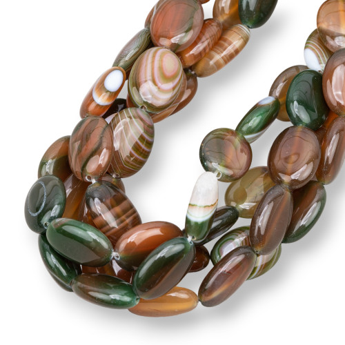 Flat Oval Striped Brown Agate 13x18mm With Shades of Green