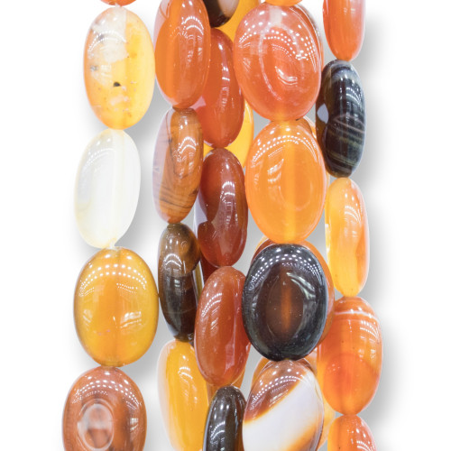 Orangefarbener Achat, gestreift, oval, flach, 13 x 18 mm, dunkel