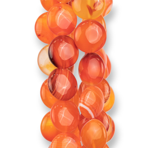 Orangefarbener Achat, gestreift, rund, flach, glatt, 16 mm, intensiv