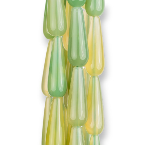 Striped Green Agate Drops 10x30mm Light Green