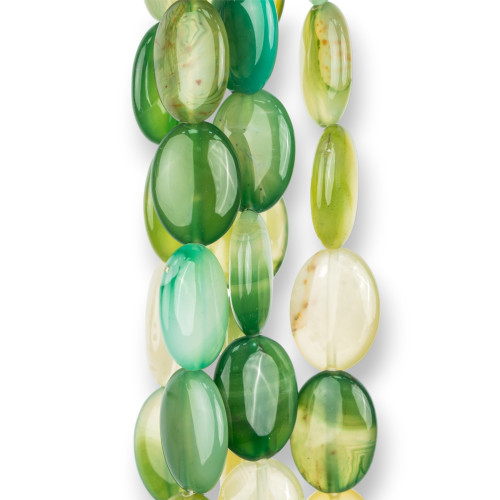 Striped Green Agate Flat Oval 18x25mm Acid Green