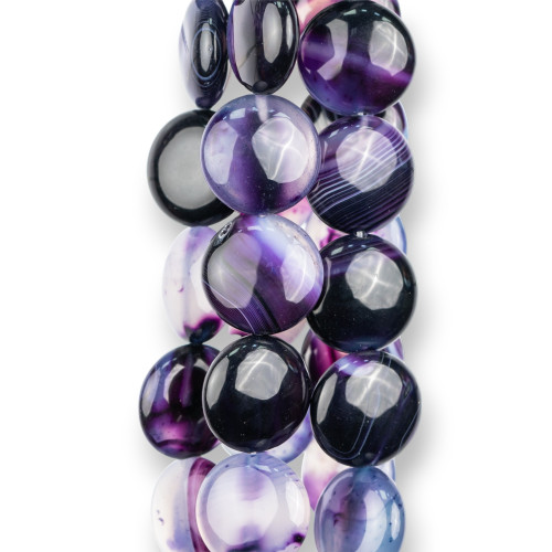 Agate Violette Striée Ronde Plate Lisse 18mm