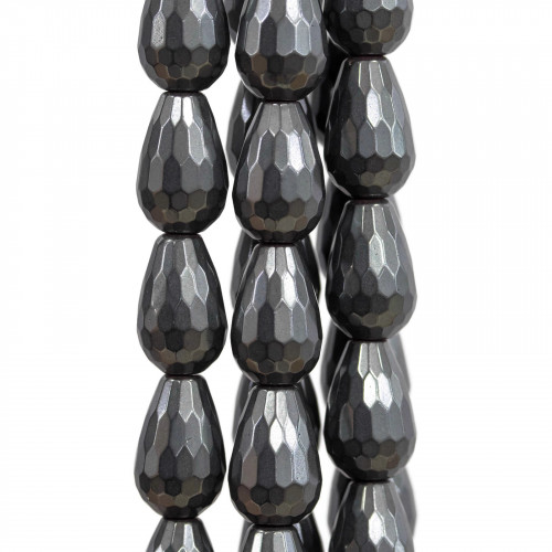 Hematite Faceted Briolette Drops 08x12mm Semi-opaque Natural