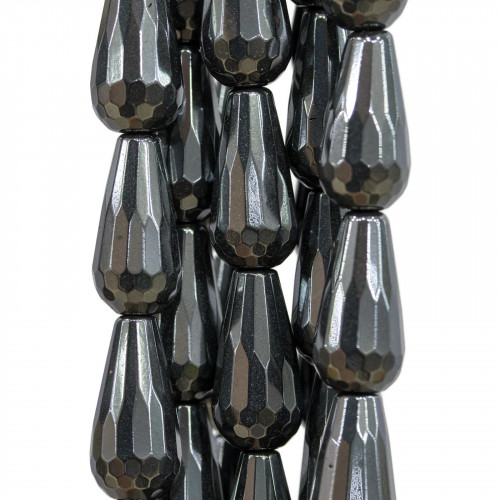 Hematite Faceted Briolette Drops 08x16mm Semi-opaque Natural