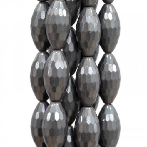 Hematite Rice Faceted 08x16mm Natural Opaque