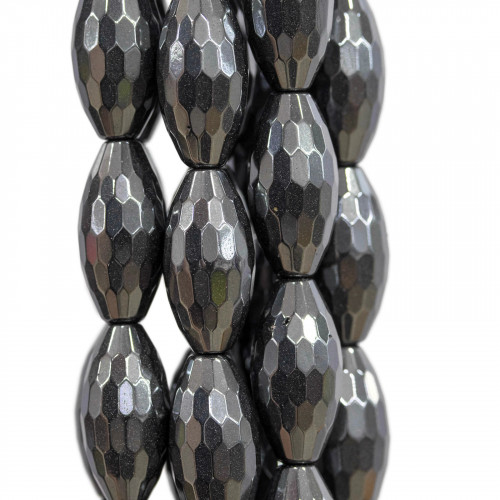 Hematite Rice Faceted 08x16mm SemiOpaque Natural