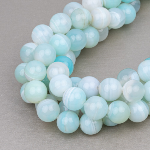 Light Blue Striped Agate Round Smooth 10mm Clear