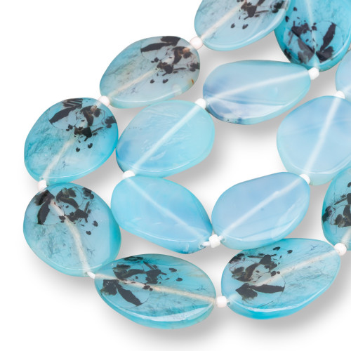 Pantographed Agate Flat Oval 30x40mm Blue