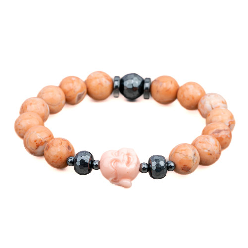 Stretch Bracelets Made of 10mm Semi-precious Stones, Hematite and Powder Resin Buddah