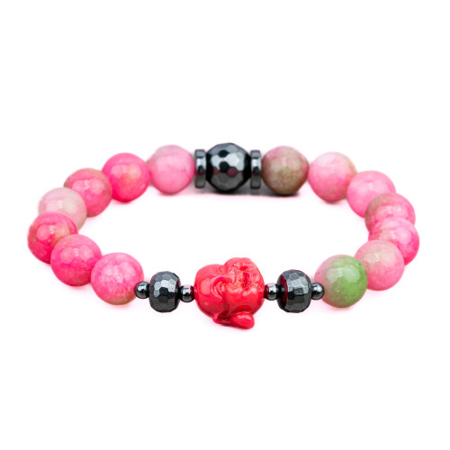 Stretch Bracelets Made of 10mm Semi-precious Stones, Hematite and Floral Resin Buddah