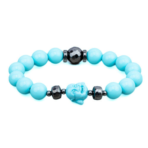 Stretch Bracelets Made of 10mm Semi-precious Stones, Hematite and Turquoise Paste Resin Buddah
