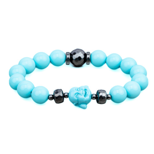 Bracelets extensibles en pierres semi-précieuses de 10 mm, hématite et pâte de turquoise en résine Buddah