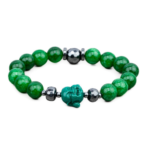 Stretch Bracelets Made of 10mm Semi-precious Stones, Hematite and Green Resin Buddah