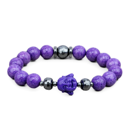 Stretch Bracelets Made of 10mm Semi-precious Stones, Hematite and Purple Resin Buddah