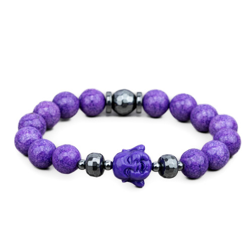 Bracciali Elasticizzato Di Pietre Dure 10mm, Ematite e Buddah di Resina Viola