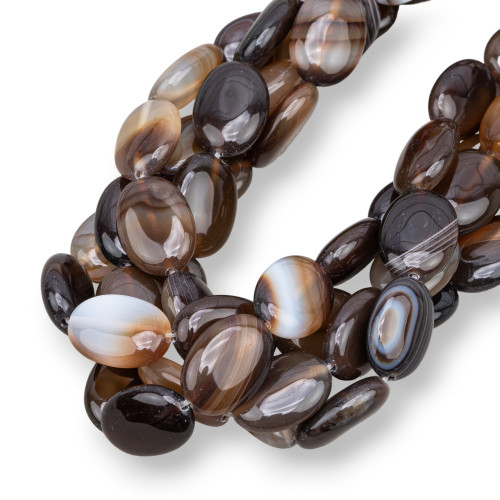 Brown Agate Striped Oval Flat 13x18mm