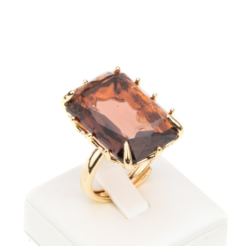 Bague en bronze avec cristaux de cabochon CZ rectangle 18x25mm taille réglable violet