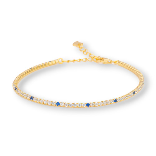 925 Silver Tennis Bracelet With Zircons 02mm Golden White Blue With Lobster Clasp 1pc