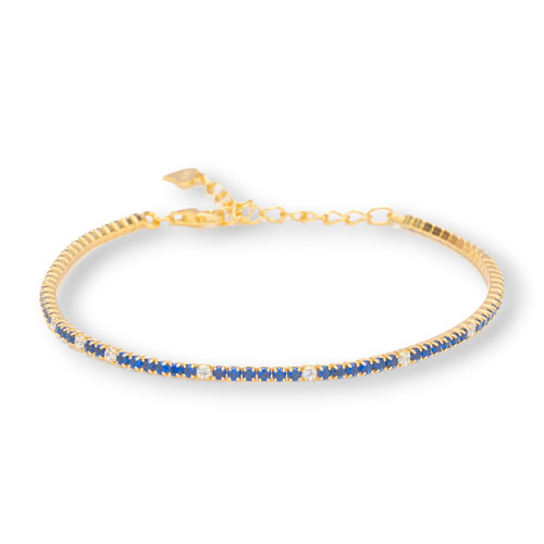 Bracelet Tennis Argent 925 Avec Zircons 02mm Doré Bleu Saphir Blanc Avec Fermoir Mousqueton 1pc