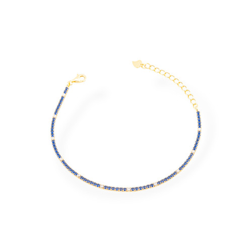 Bracciale Di Argento 925 Tennis Con Zirconi 02mm Dorato Blu Zaffiro Bianco Con Chiusura Moschettone 1pz