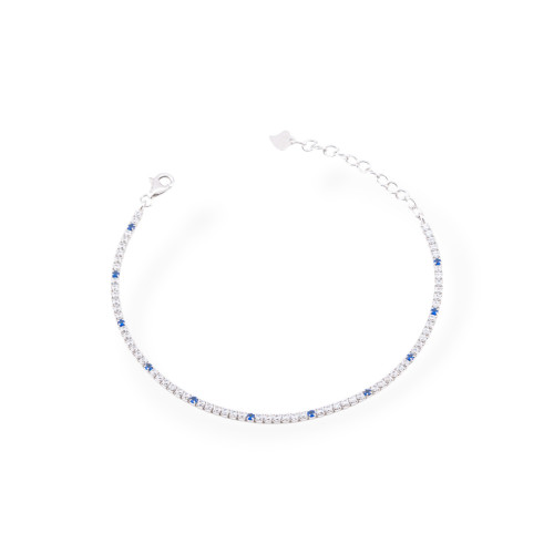 925 Silver Tennis Bracelet With Zircons 02mm Rhodium Plated White Blue Sapphire With Carabiner Closure 1pc